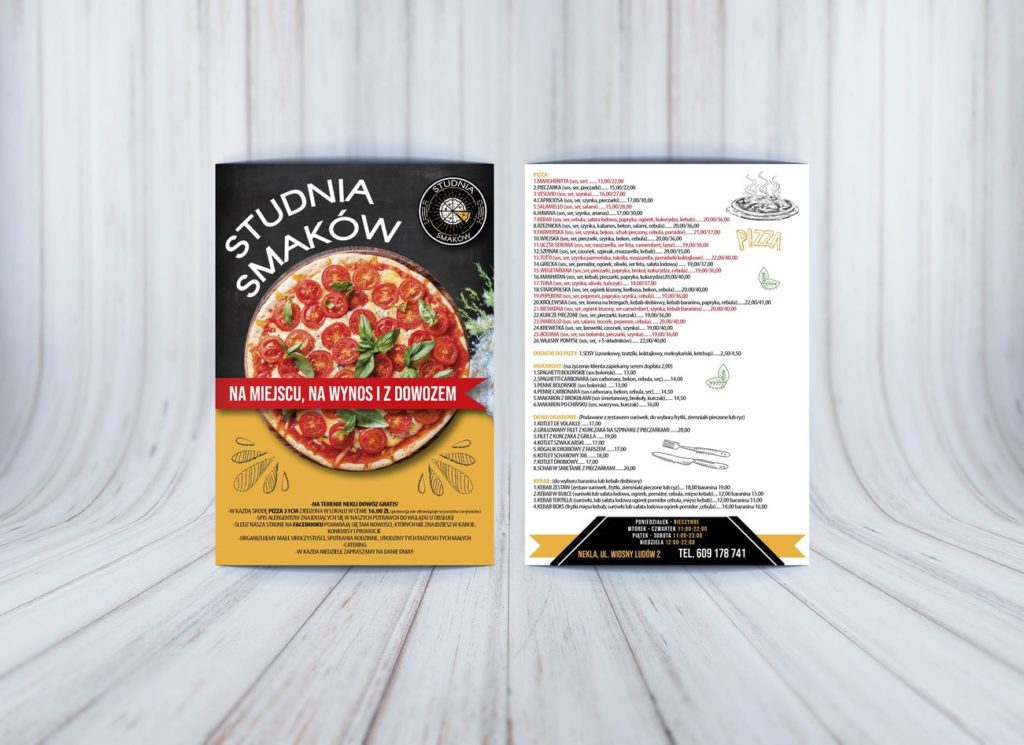 Ulotka dla gastronomii - pizza menu