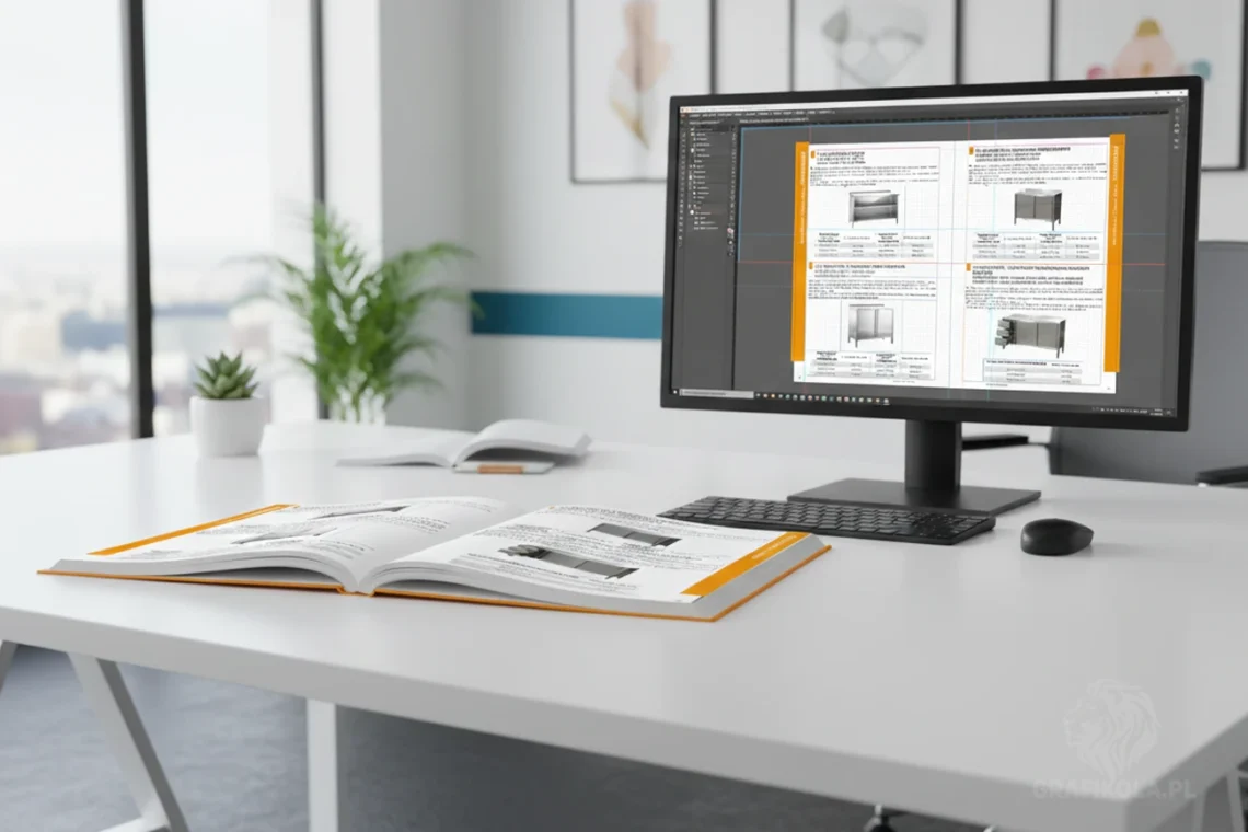 Projektowanie katalogów produktowych B2B – wizualizacja siatki projektowej i układu treści.