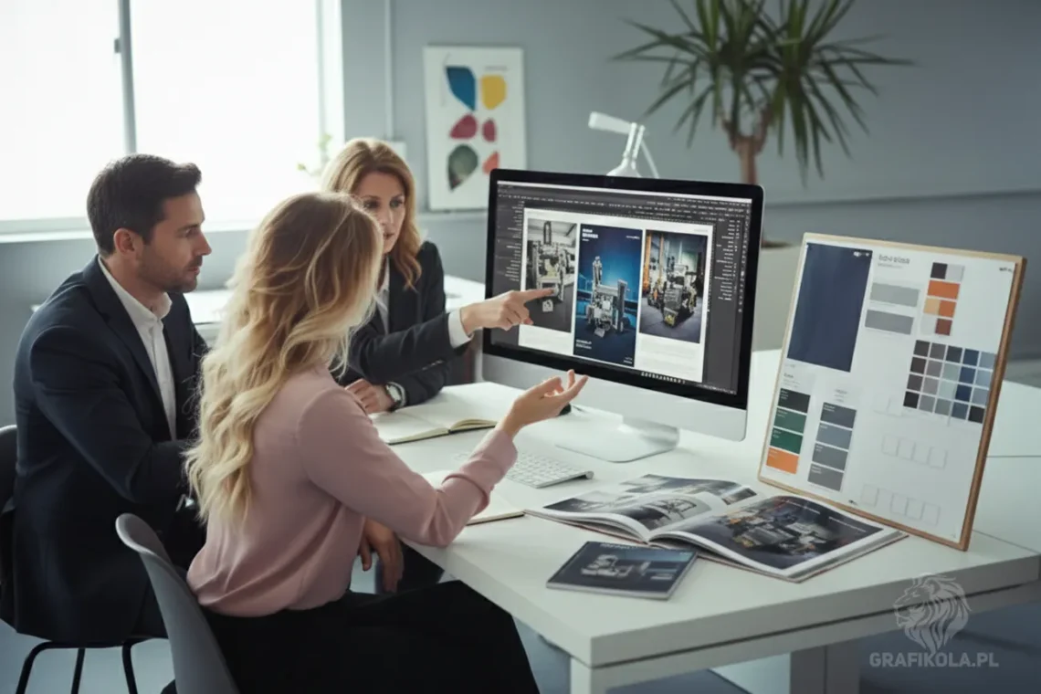 Projektantka Grafikola omawiająca strategię wizualną katalogu produktowego z klientem B2B.