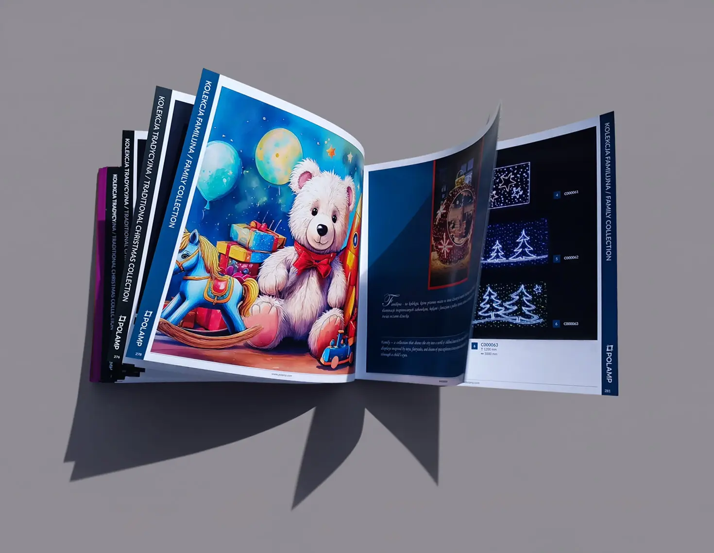 Katalog produktowy B2B Polamp w druku – prezentacja trójwymiarowych dekoracji świetlnych