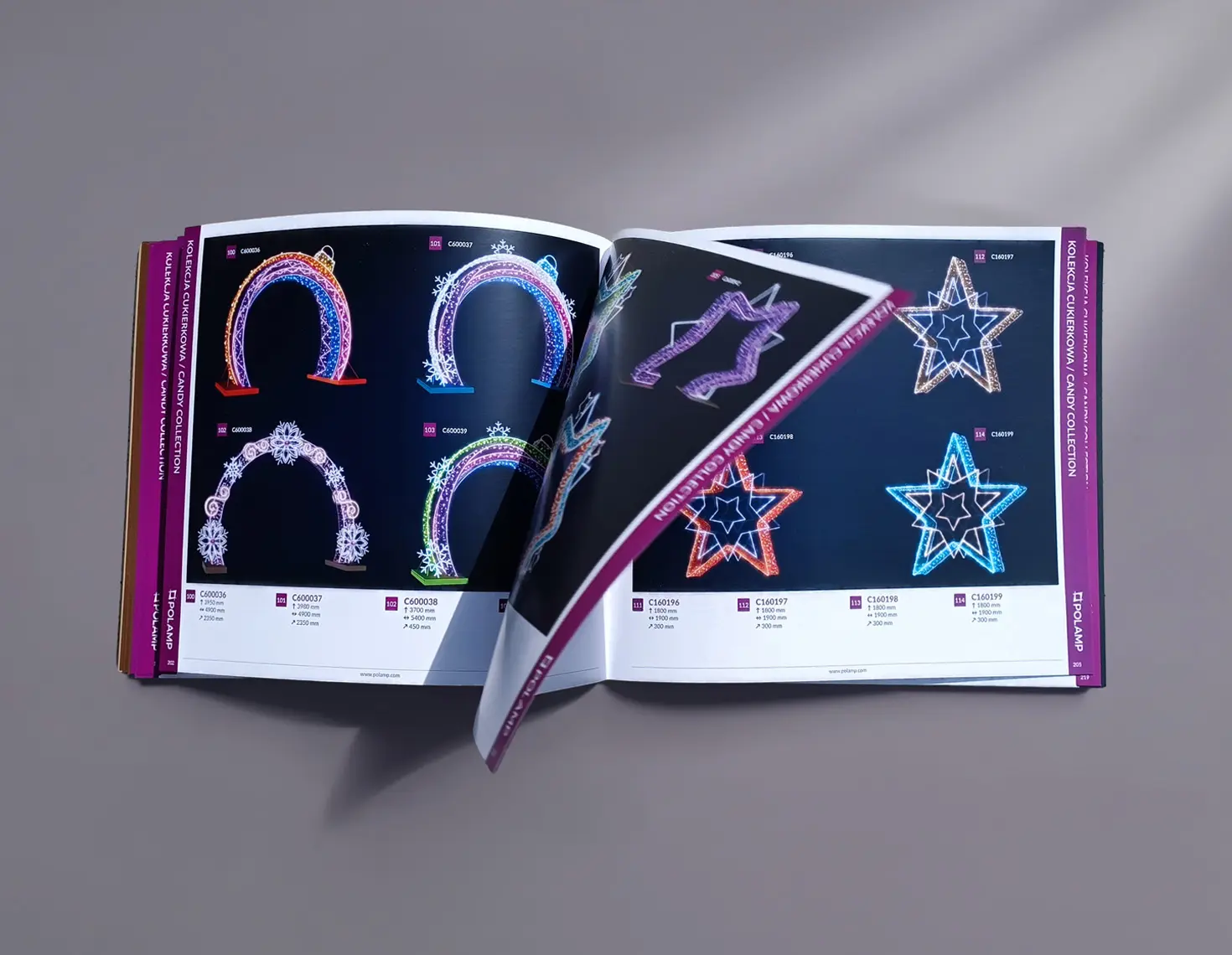 Katalog B2B z ofertą dekoracji świetlnych Polamp – projektowanie i skład do druku